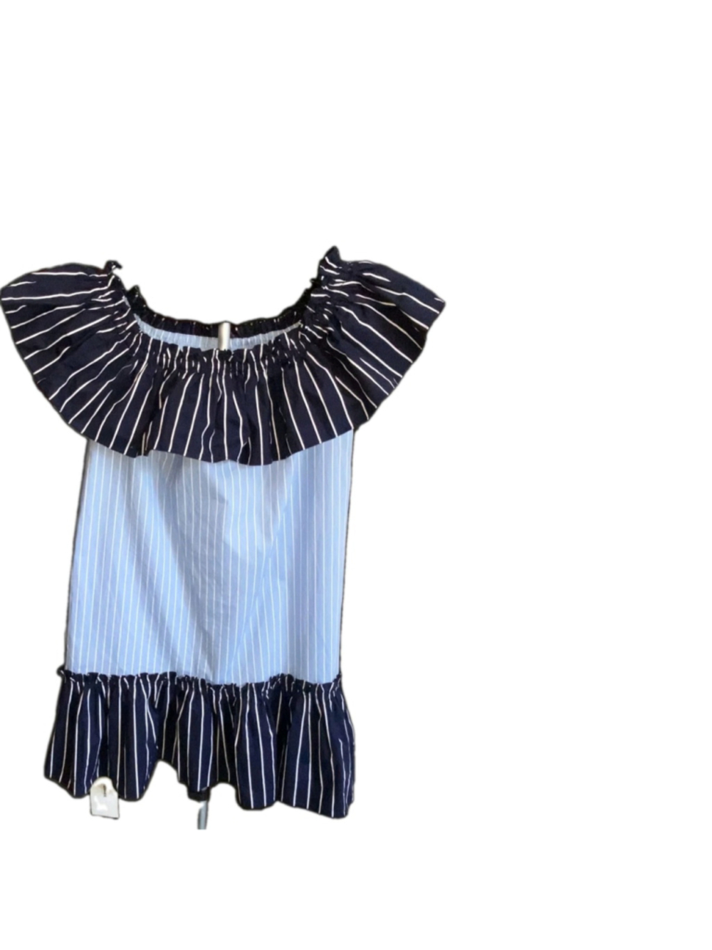 Othermix Off Shoulder Ruffle Mini Dress Womens S Blue Striped Coastal NWT